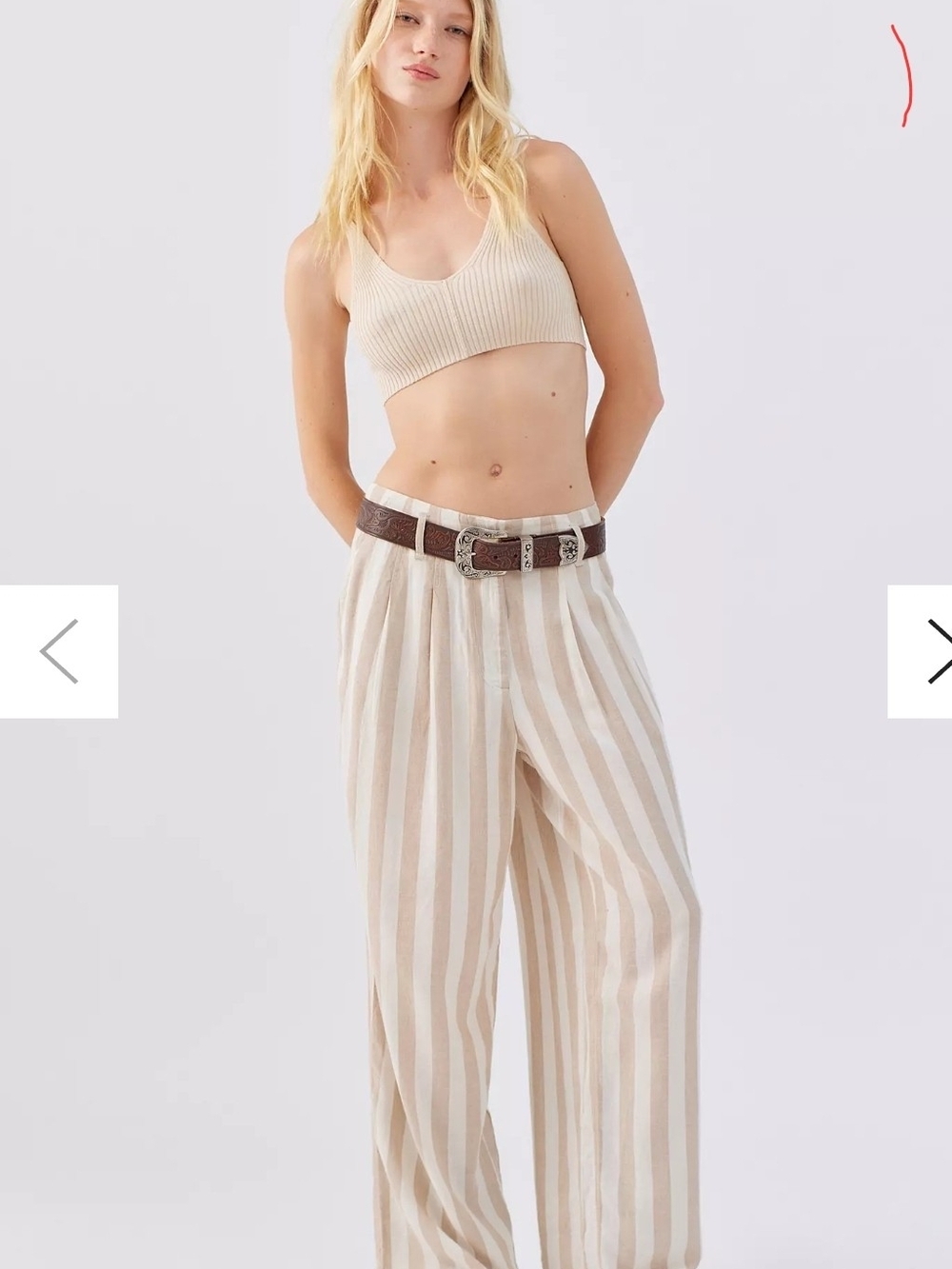 Urban Outfitters Women’s Striped Wide Leg Pants Beige White High Rise